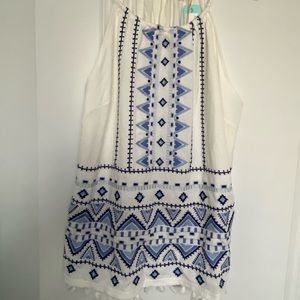 Skies are Blue- White and Blue Embroidered Tank